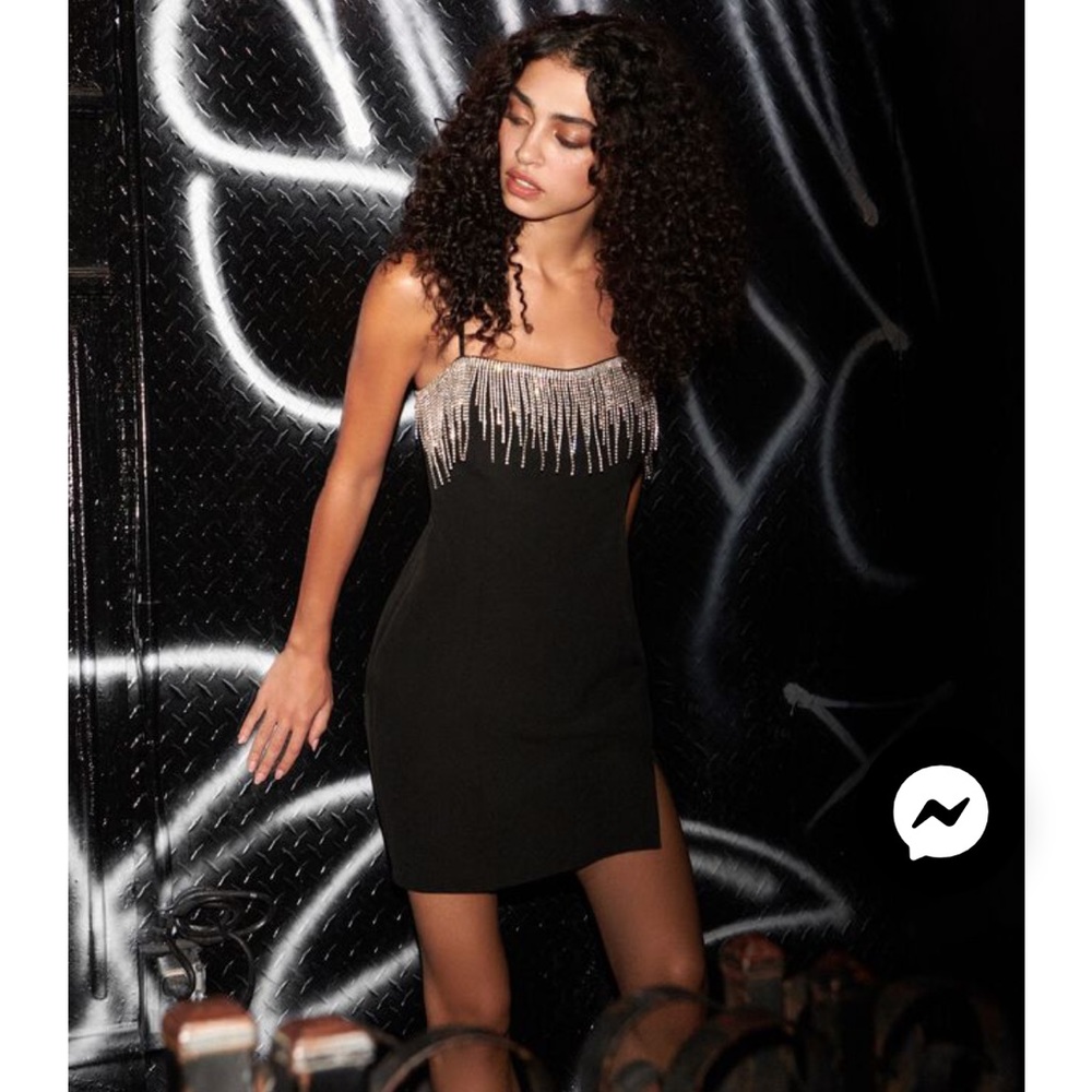 Desiree Embellished Mini Satin Dress — size small